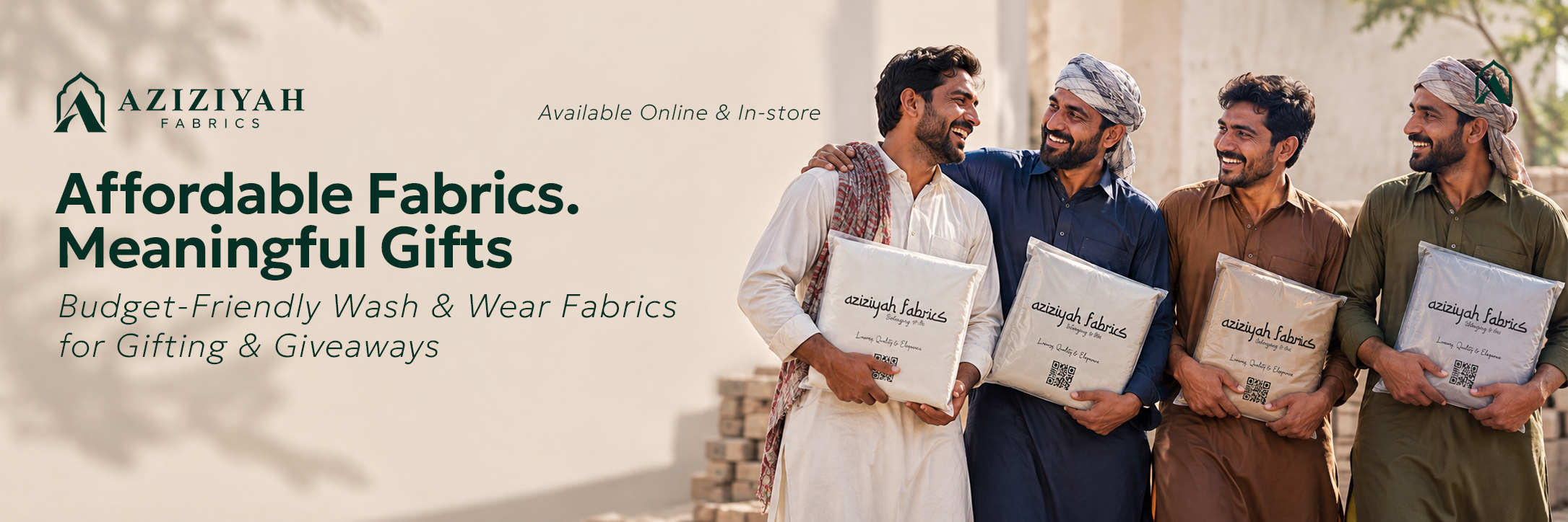 Banner of Aziziyah Website labors celebrating events and gifts from azizyah fabrics