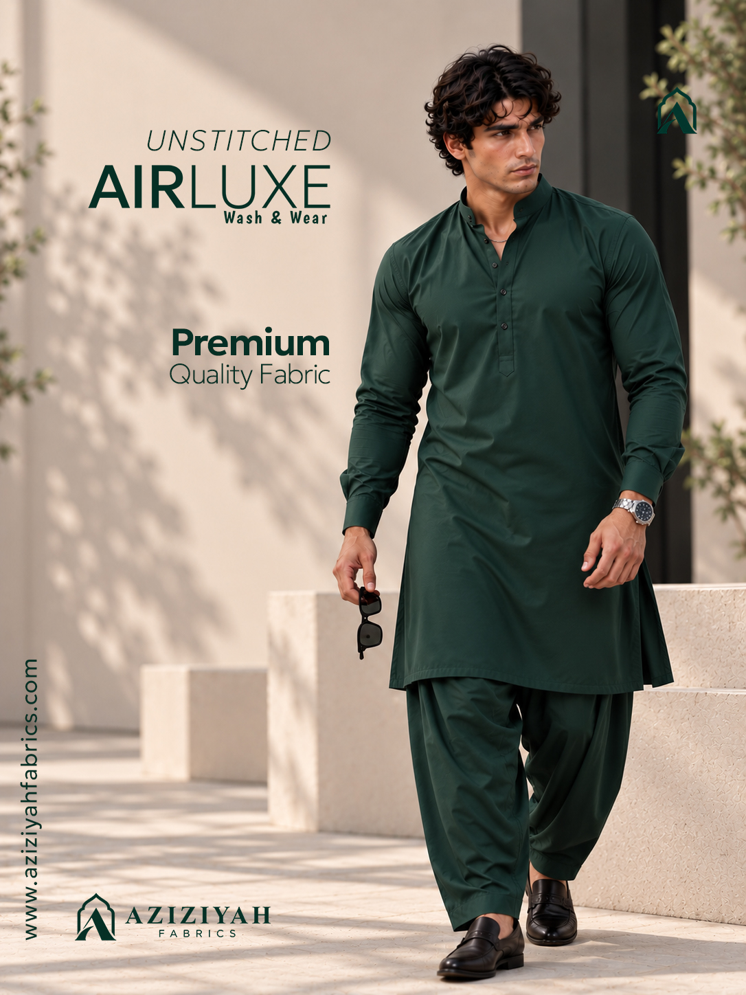 Men wearing aziziyah fabric airluxe emerald green color